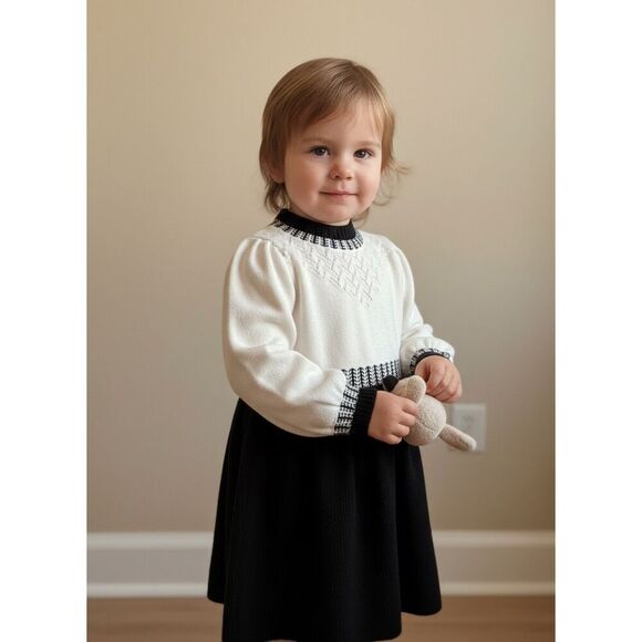 Janie & Jack Black and White Fair Isle Sweater Dress Size 3T - Picture 8 of 8